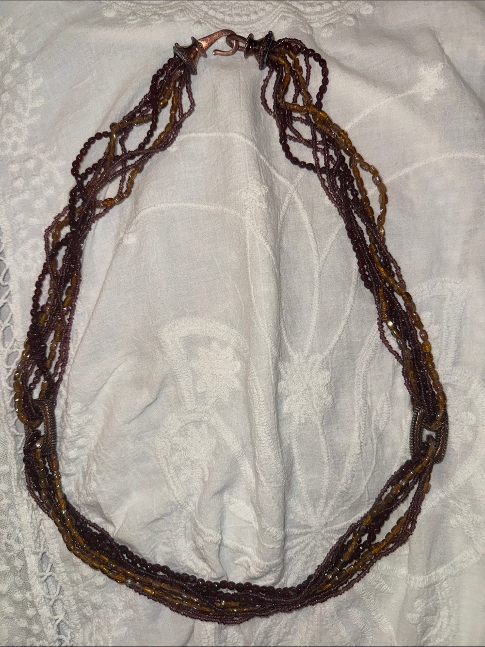 Beaded Multi-Strand BeadedNecklace in Purple and Amber - Women Vintage Jewelry